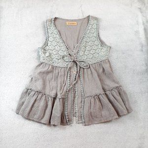 Yuan Yuan Buduan Gray Multi Layer Vest Top Lace M